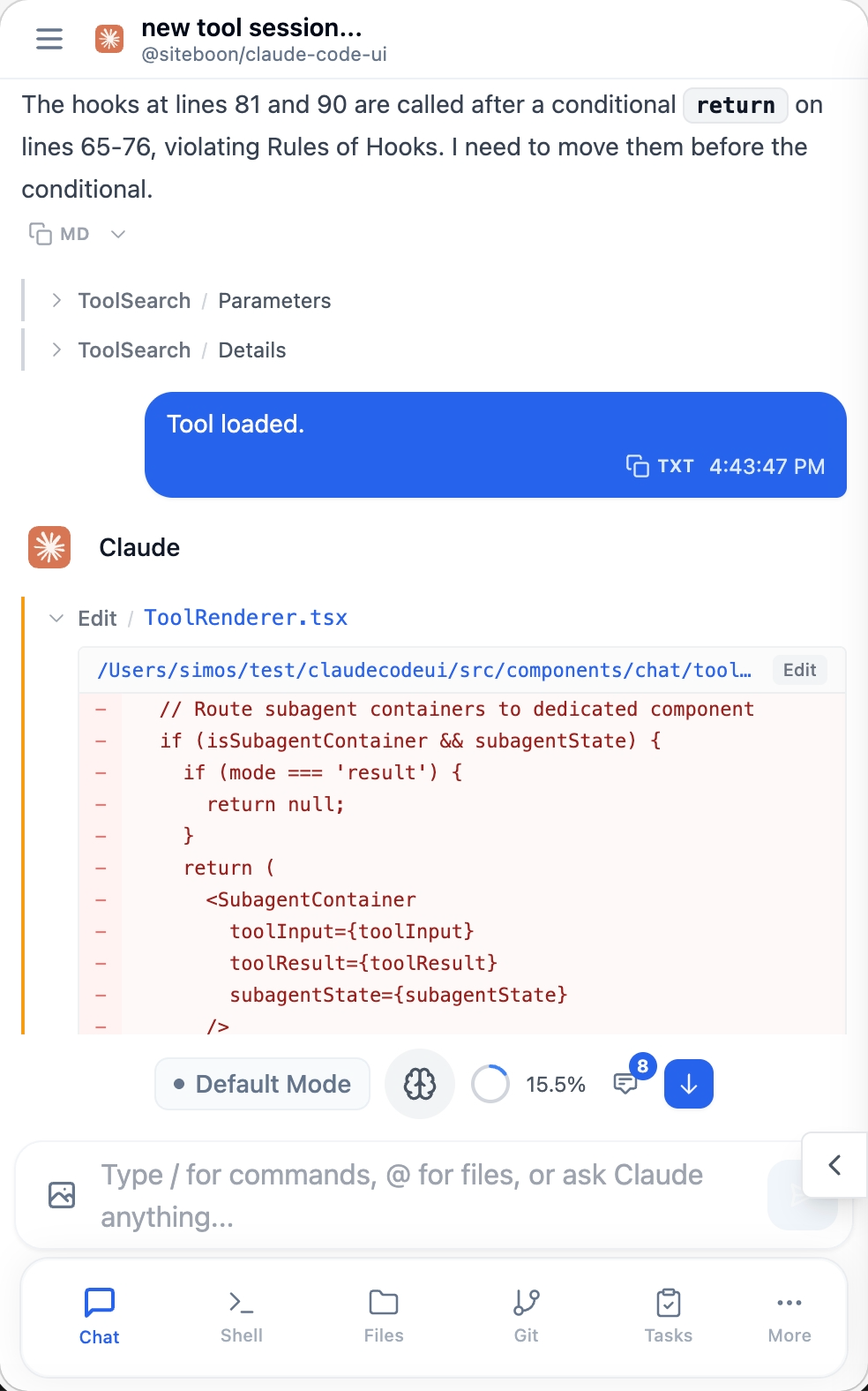Pixcode mobile chat screenshot